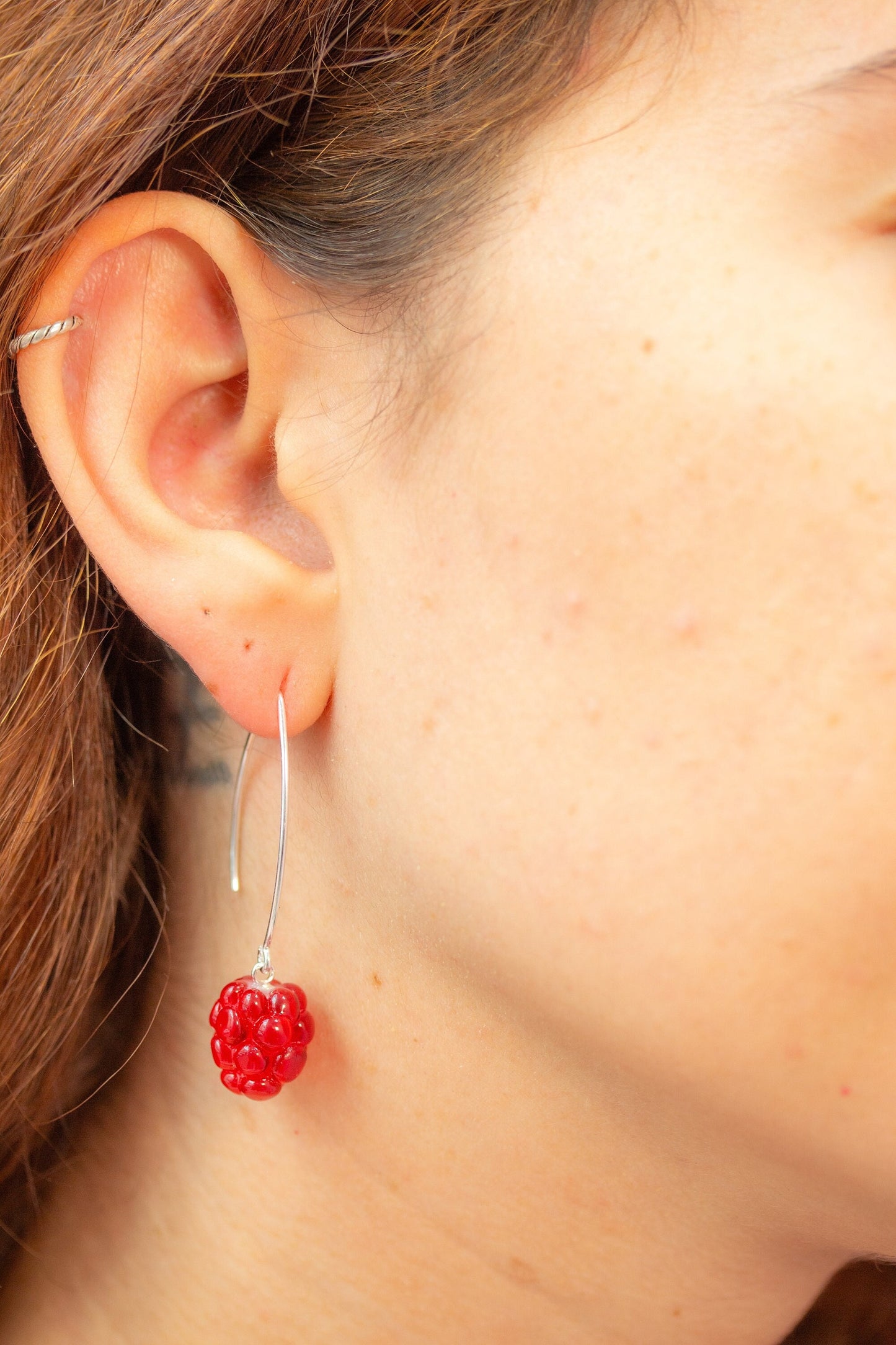 Pendientes largos plata de frambuesa