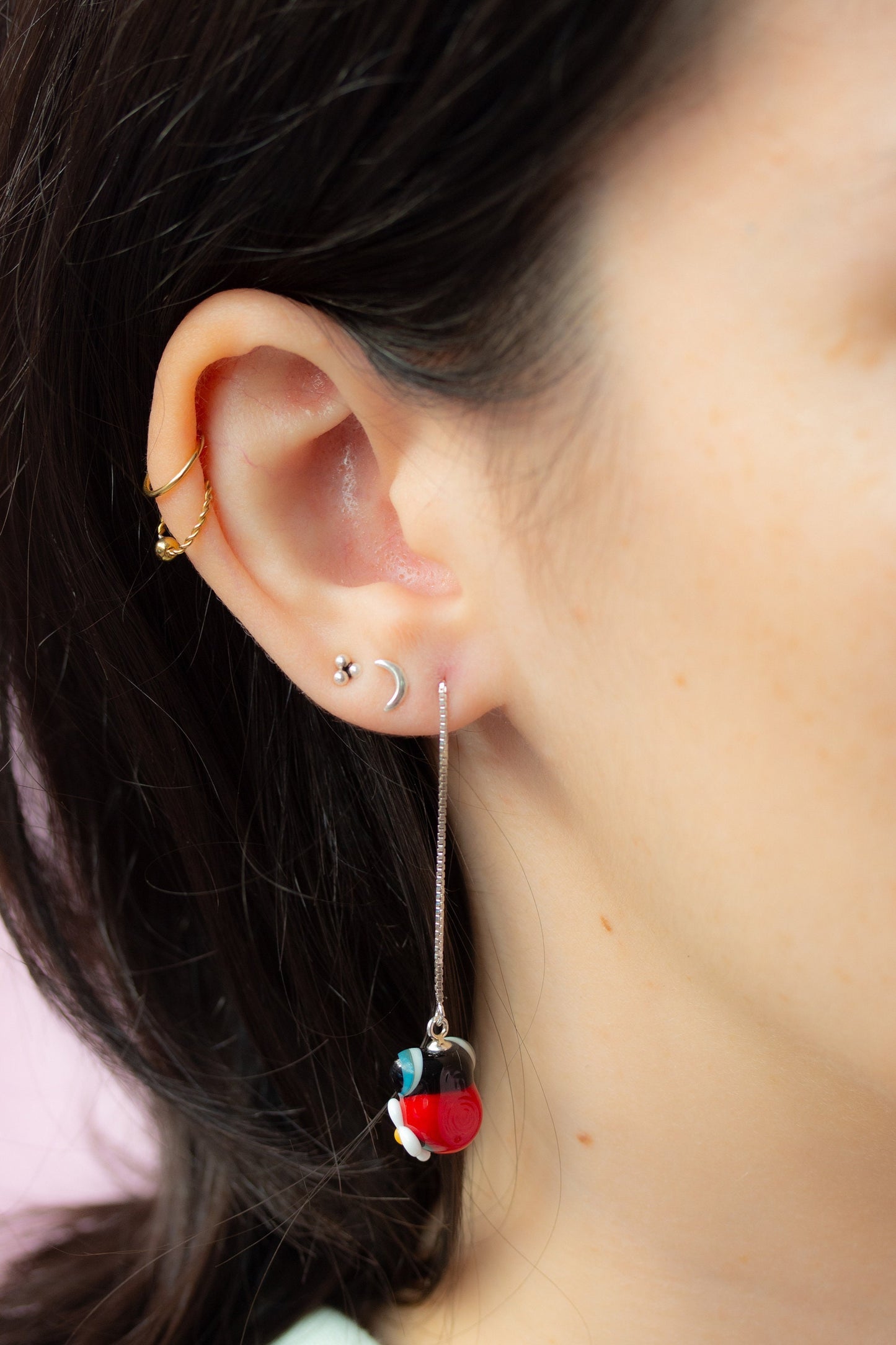 Pendientes cadena plata de mariquita