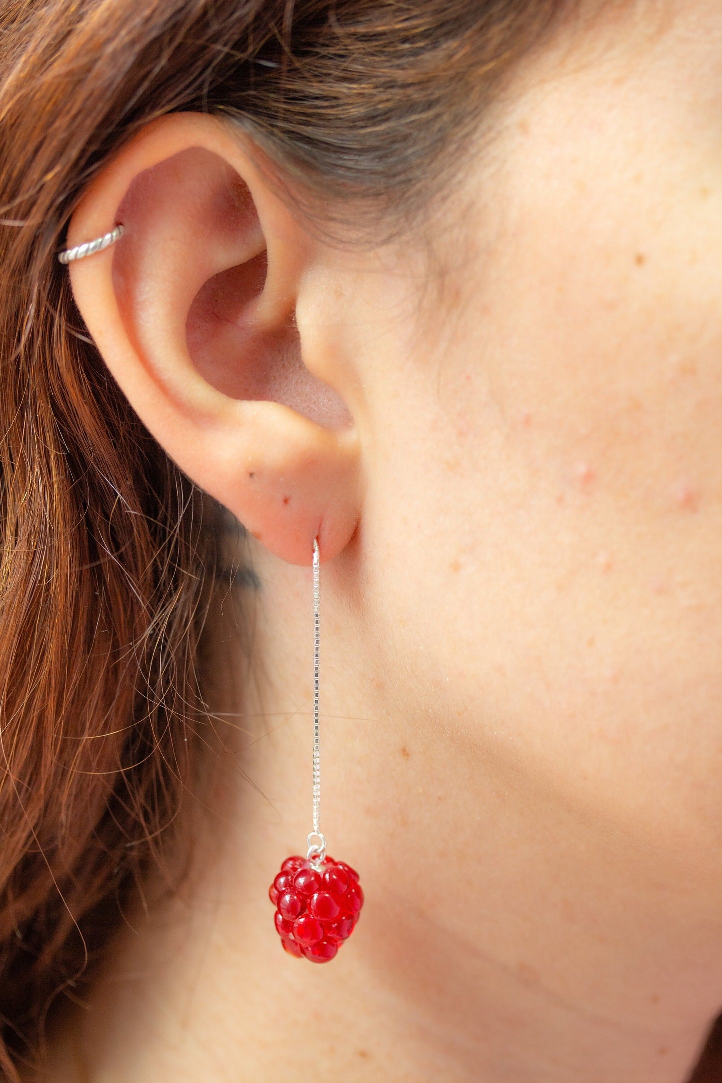 Pendientes cadena plata frambuesa