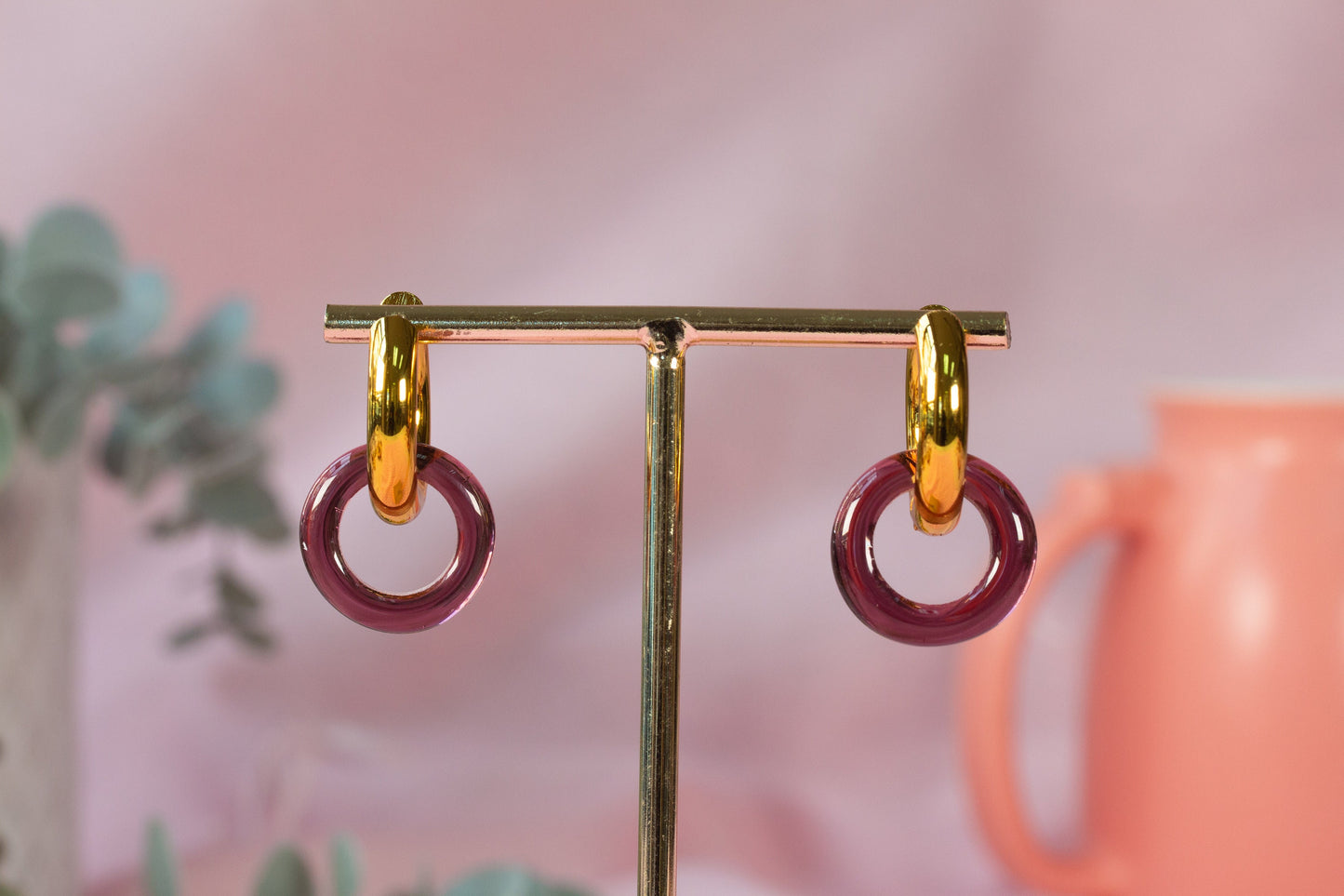 Pendientes aro morado transparente