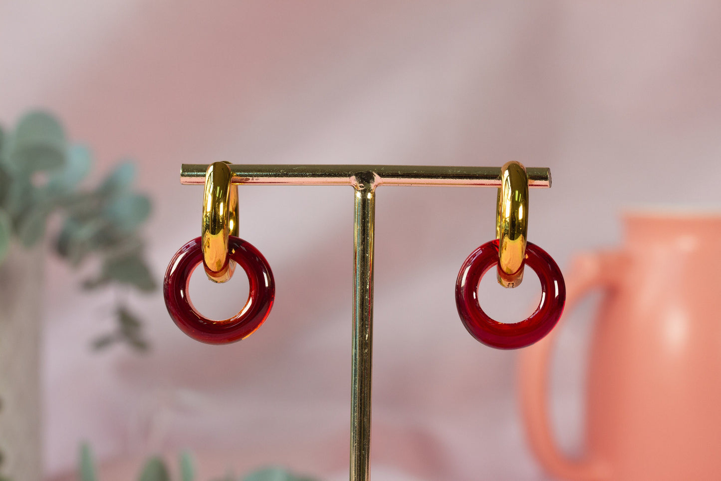 Pendientes aro rojo transparente
