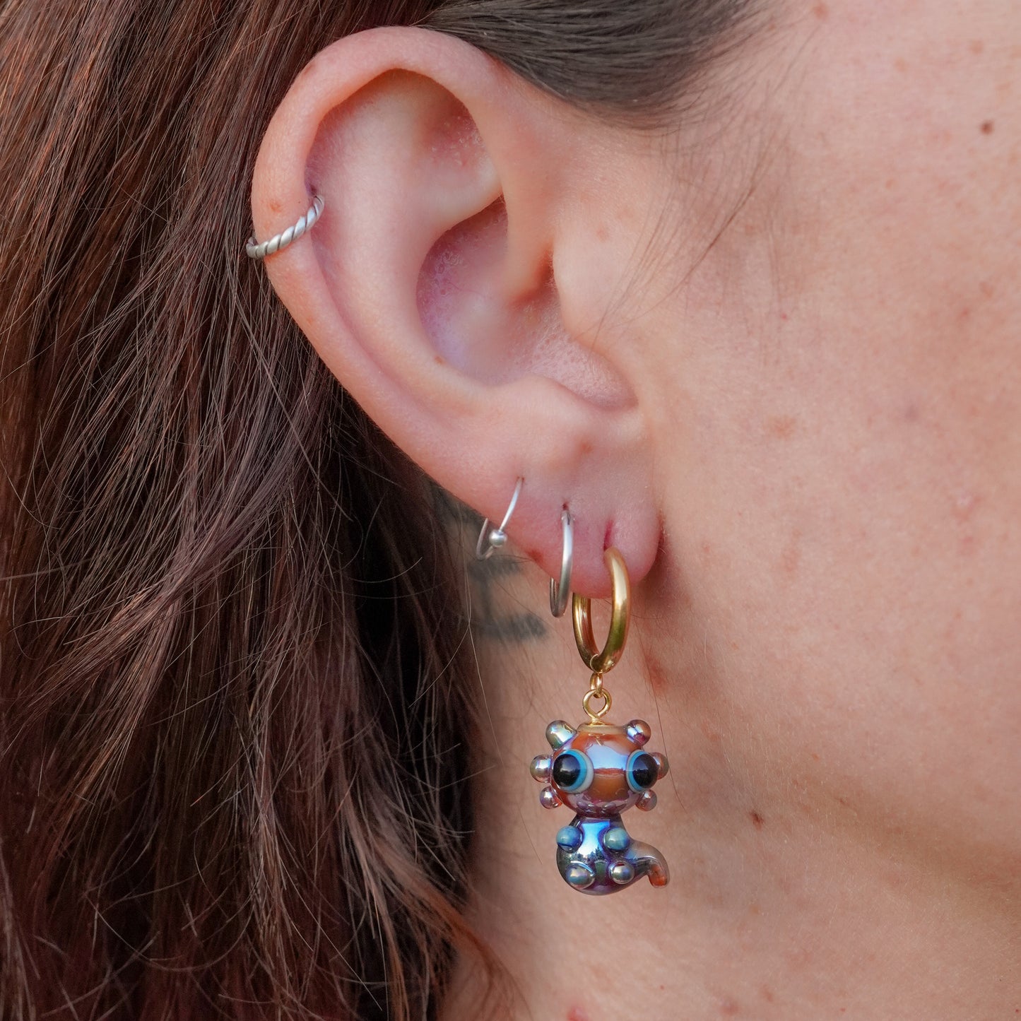 Pendientes ajolote hojalata