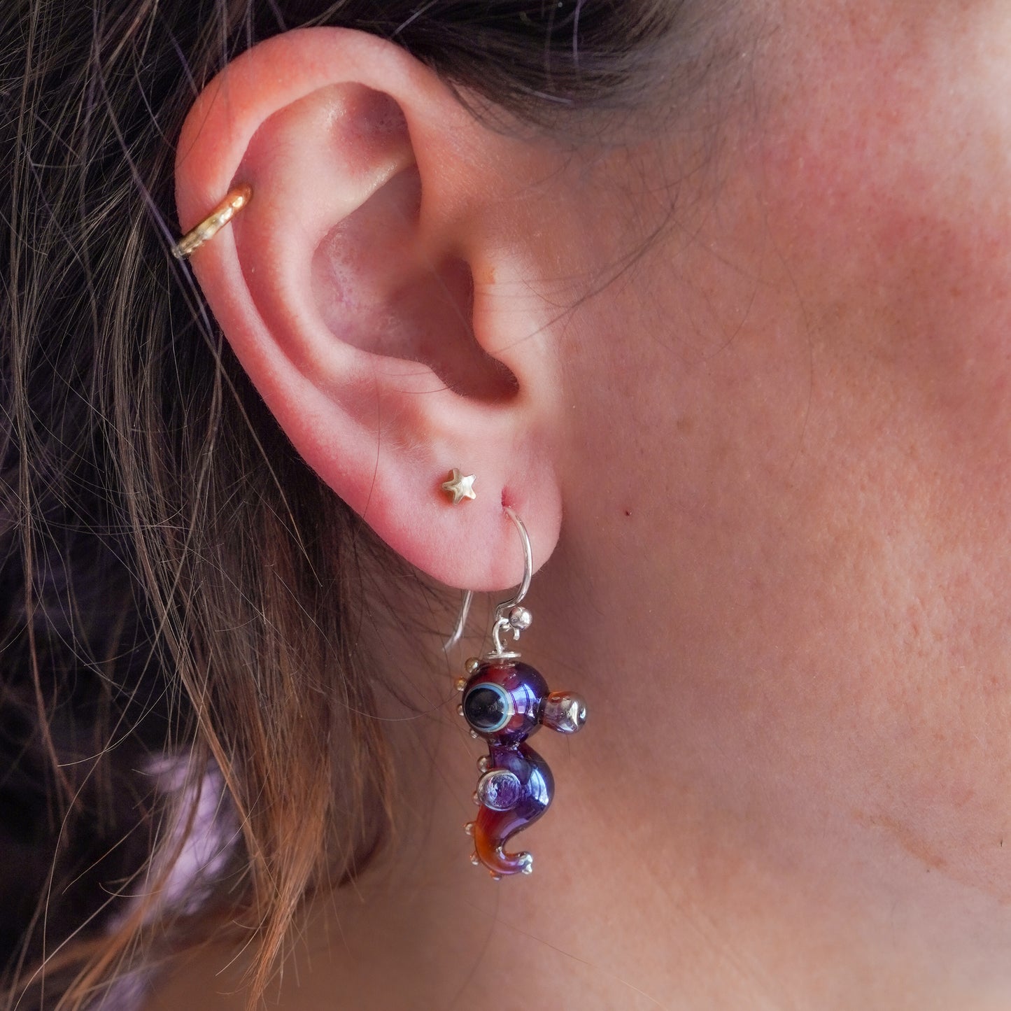Pendientes caballito de mar hojalata