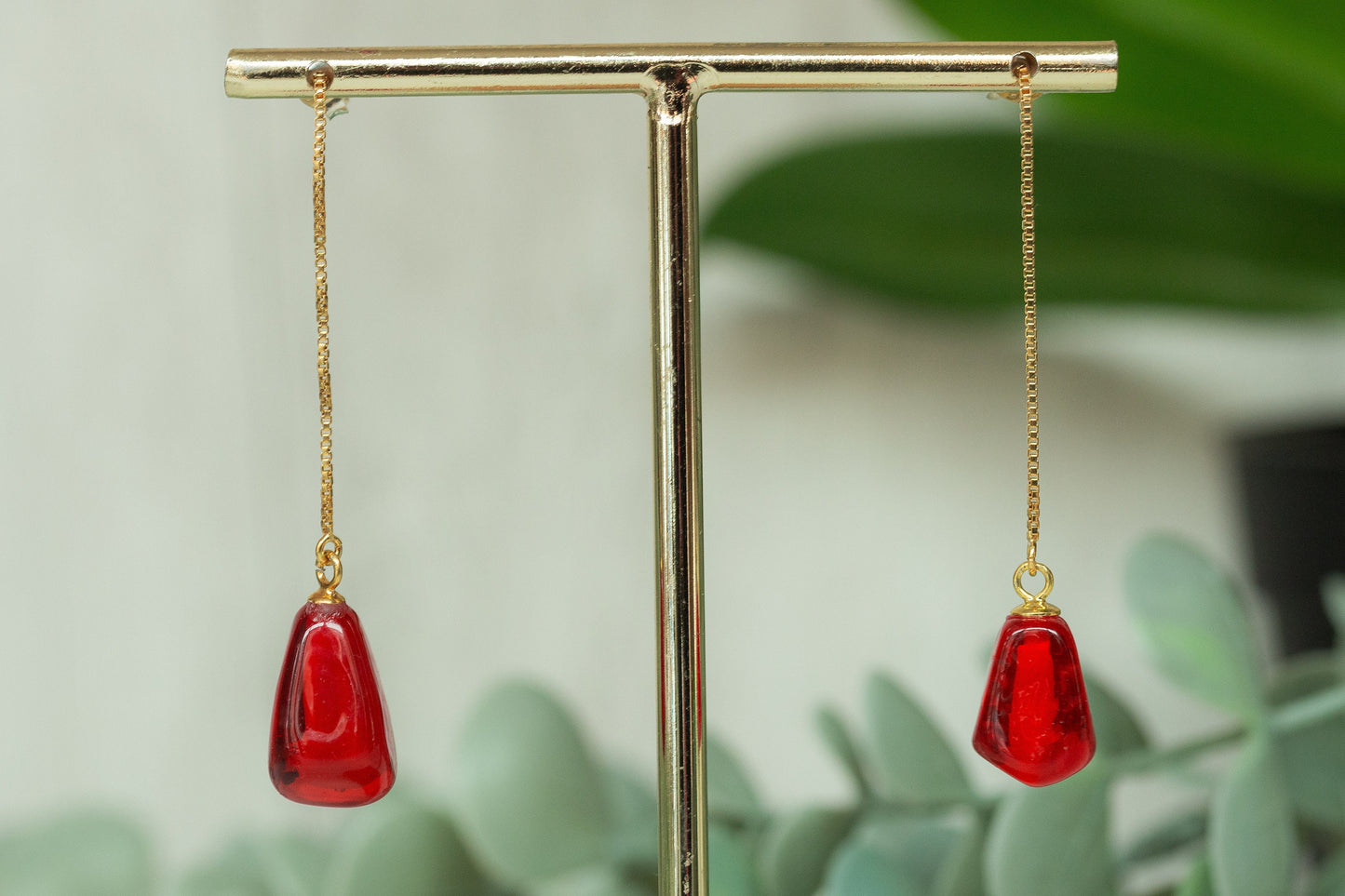 Pomegranate seed Chain Earrings