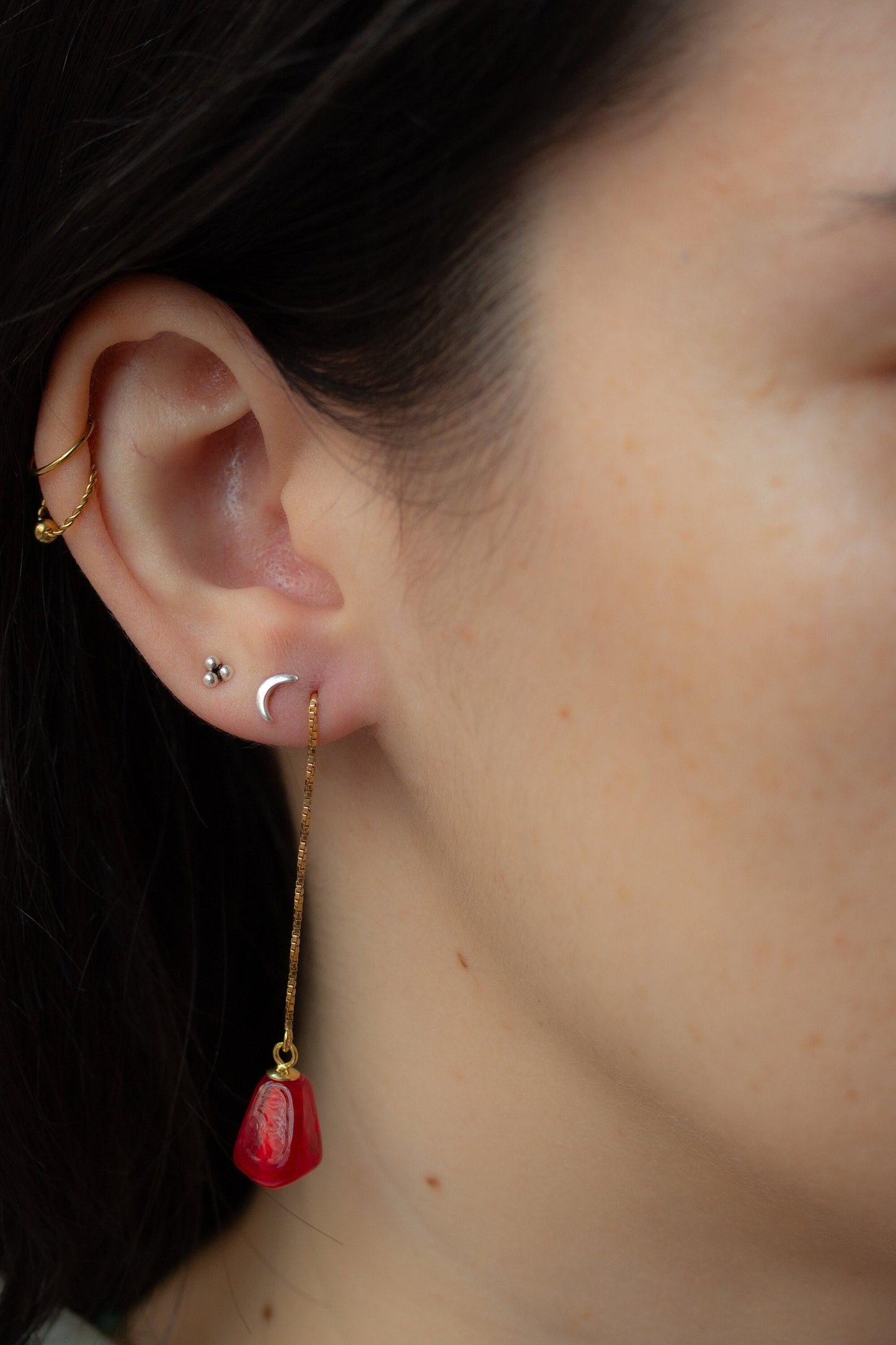 Pomegranate seed Chain Earrings