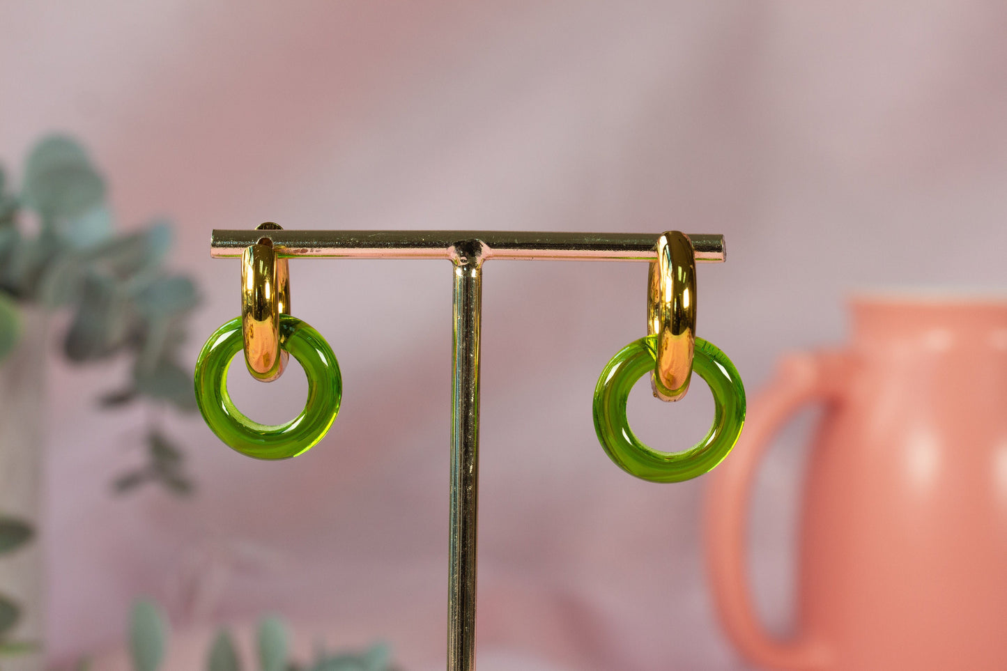 Murano Glass Hoop Earrings in Green