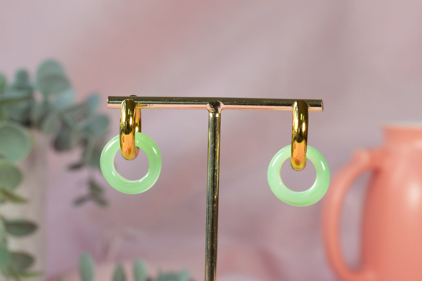 Murano Glass Hoop Earrings in Pastel Green