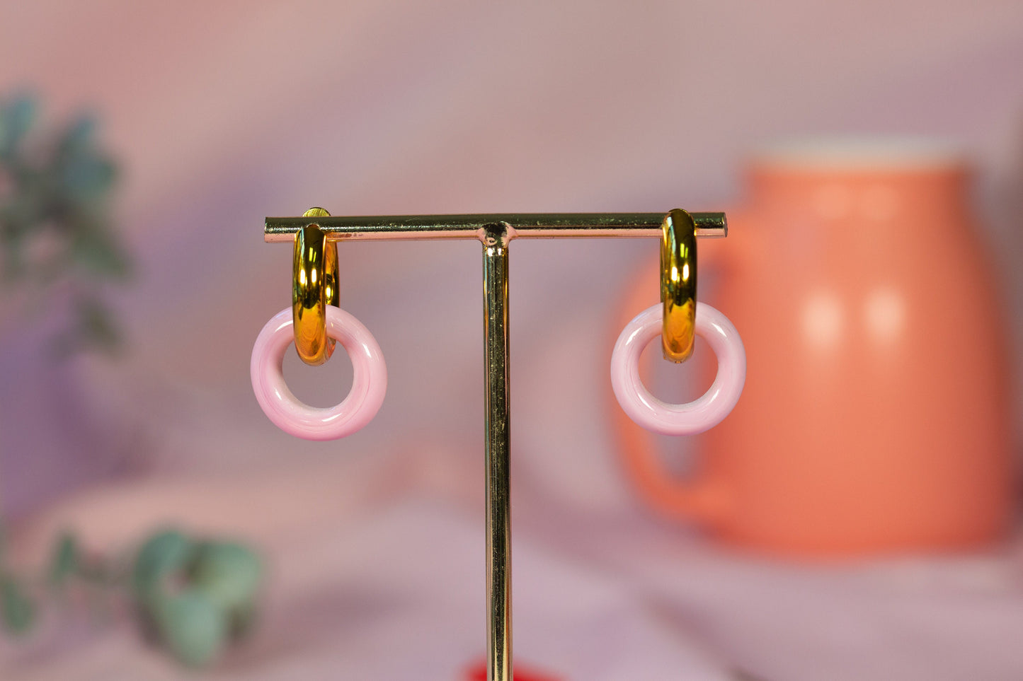 Murano Glass Hoop Earrings in Baby Pink