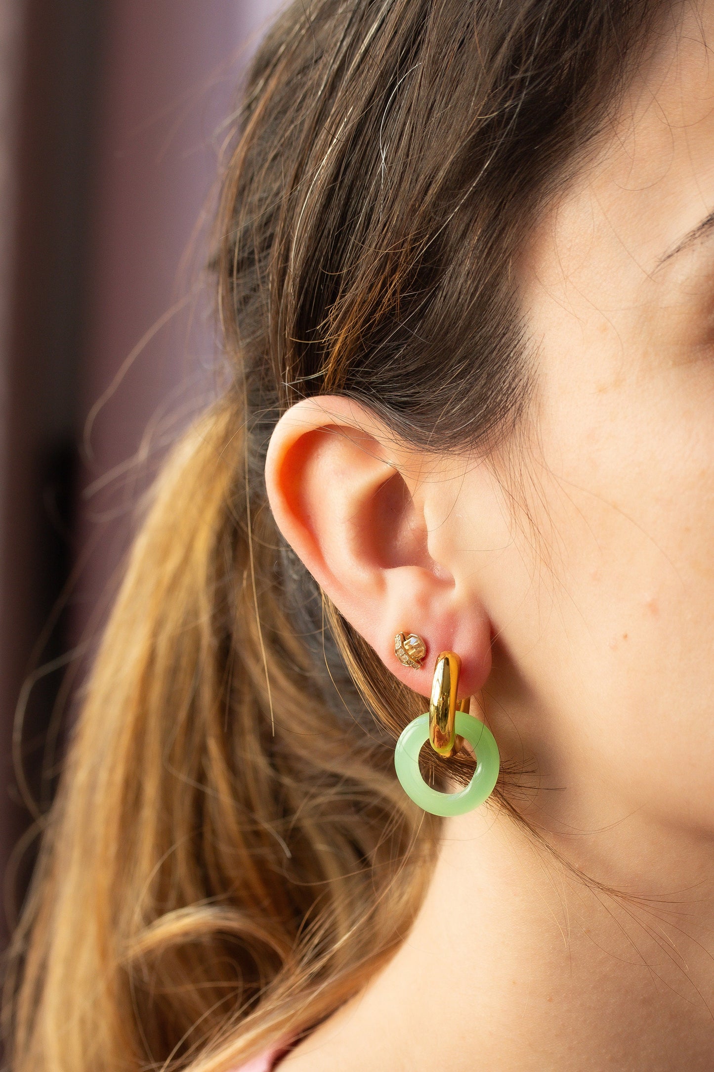 Murano Glass Hoop Earrings in Pastel Green