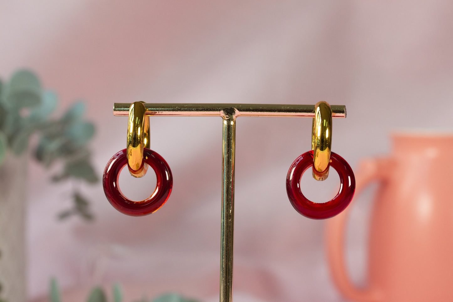 Murano Glass Hoop Earrings in Transparent Red