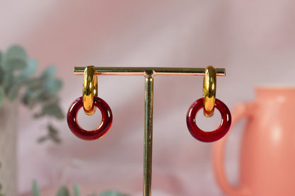 Pendientes aro rojo transparente