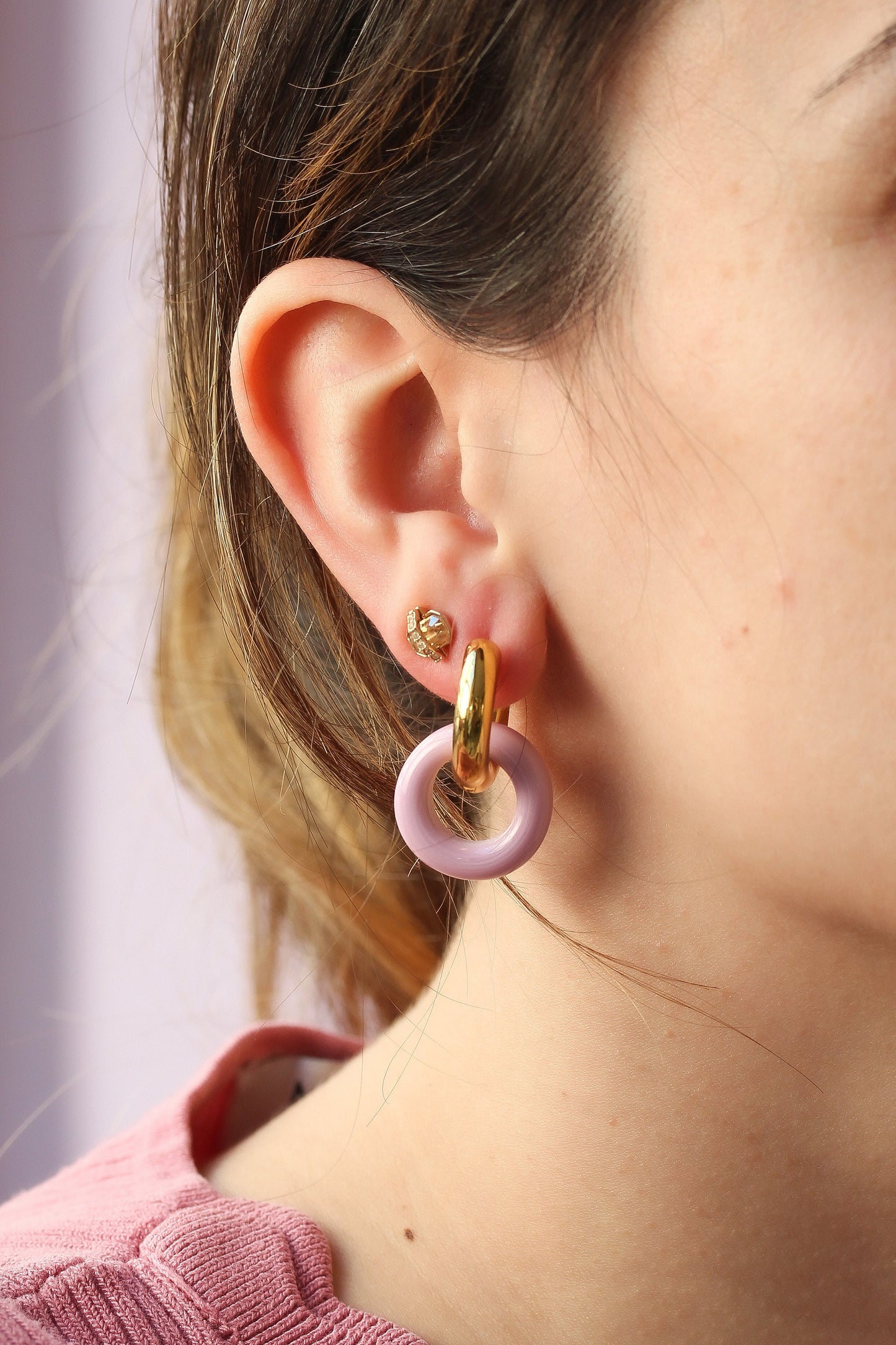 Murano Glass Hoop Earrings in Baby Pink