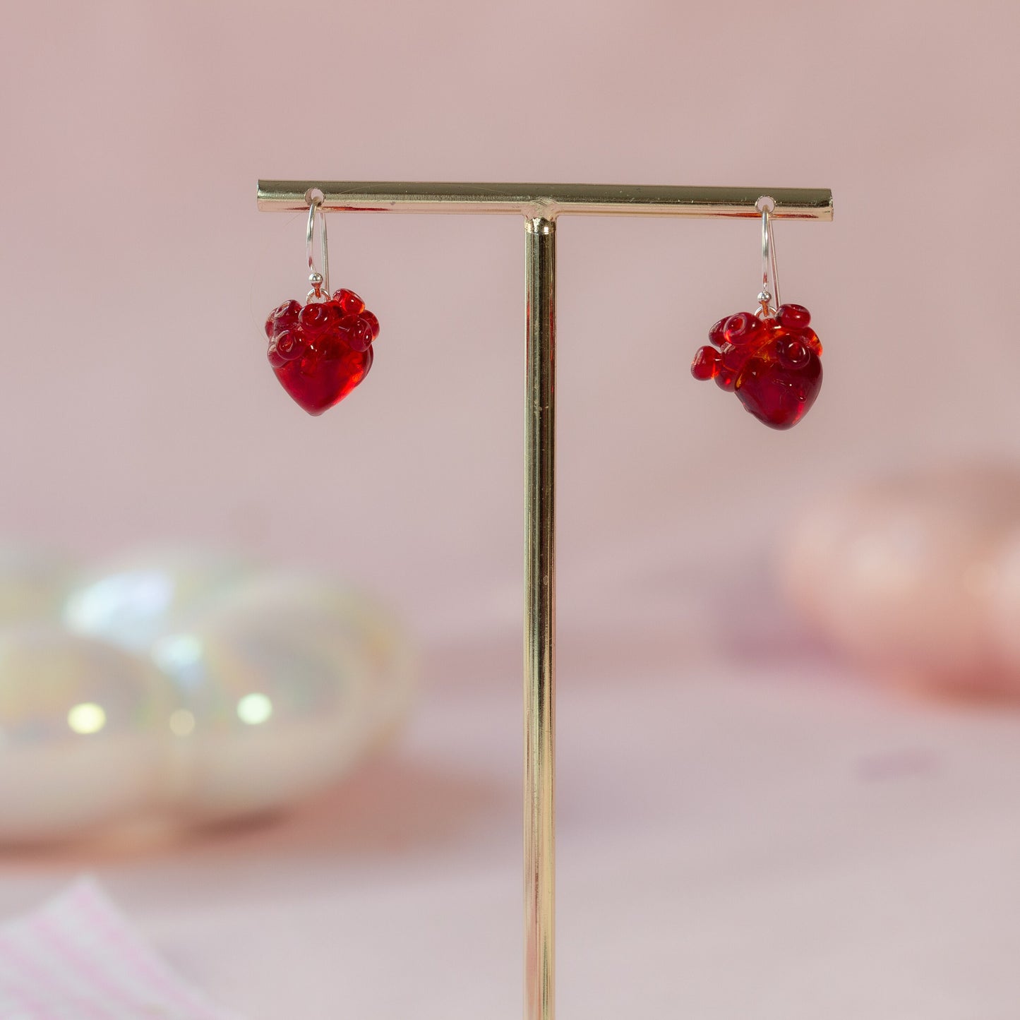 Transparent Red Anatomical Heart Earrings