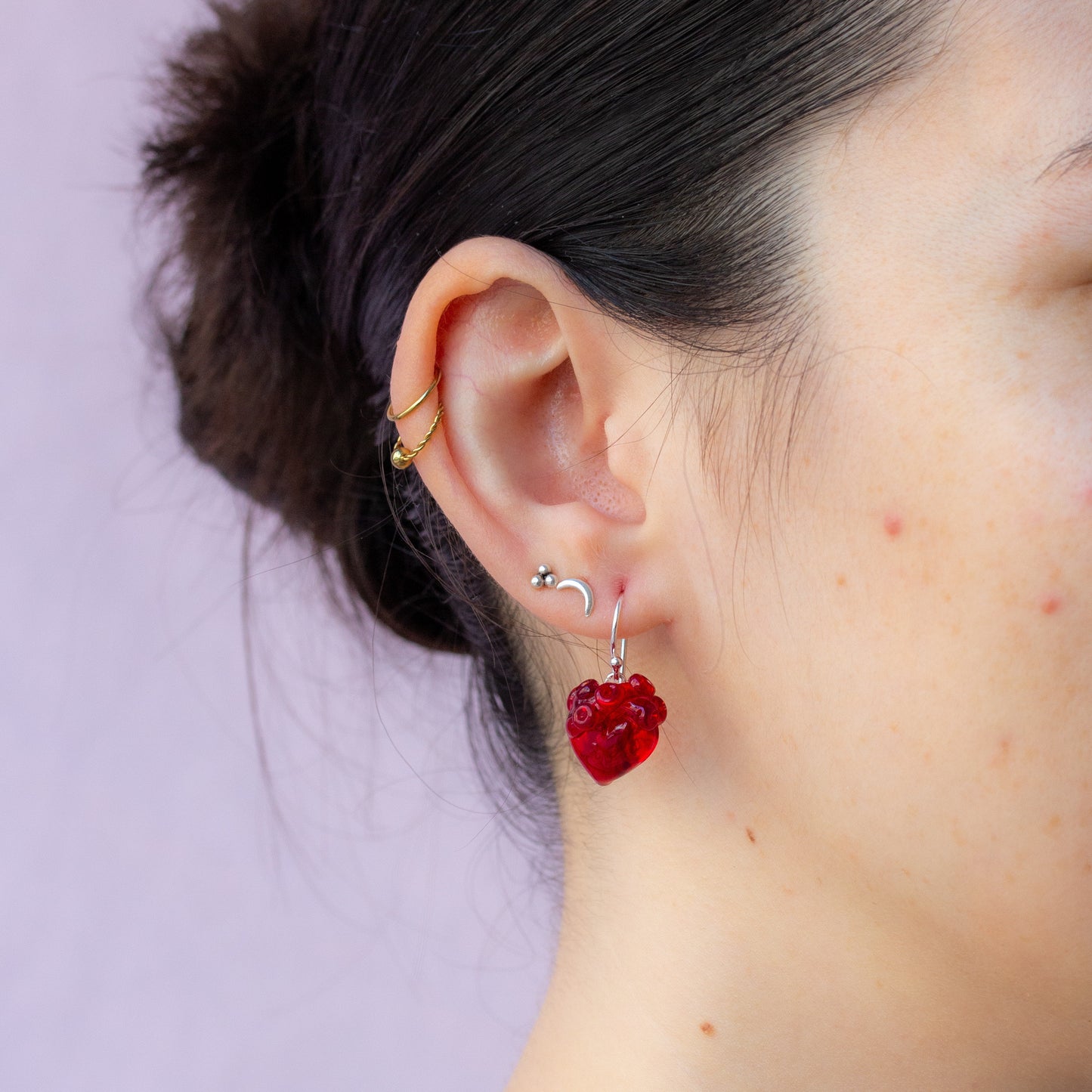 Transparent Red Anatomical Heart Earrings