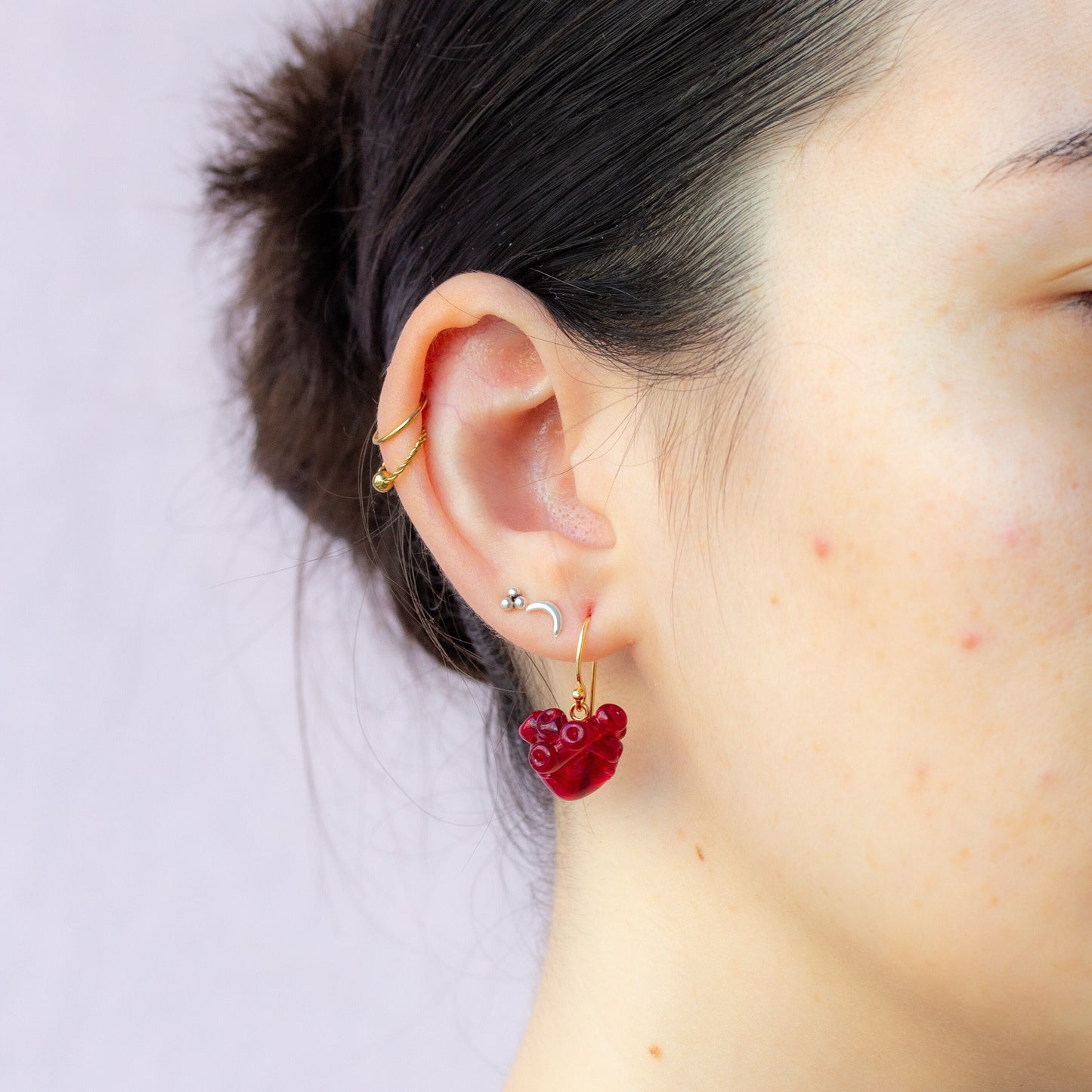 Transparent Red Anatomical Heart Earrings