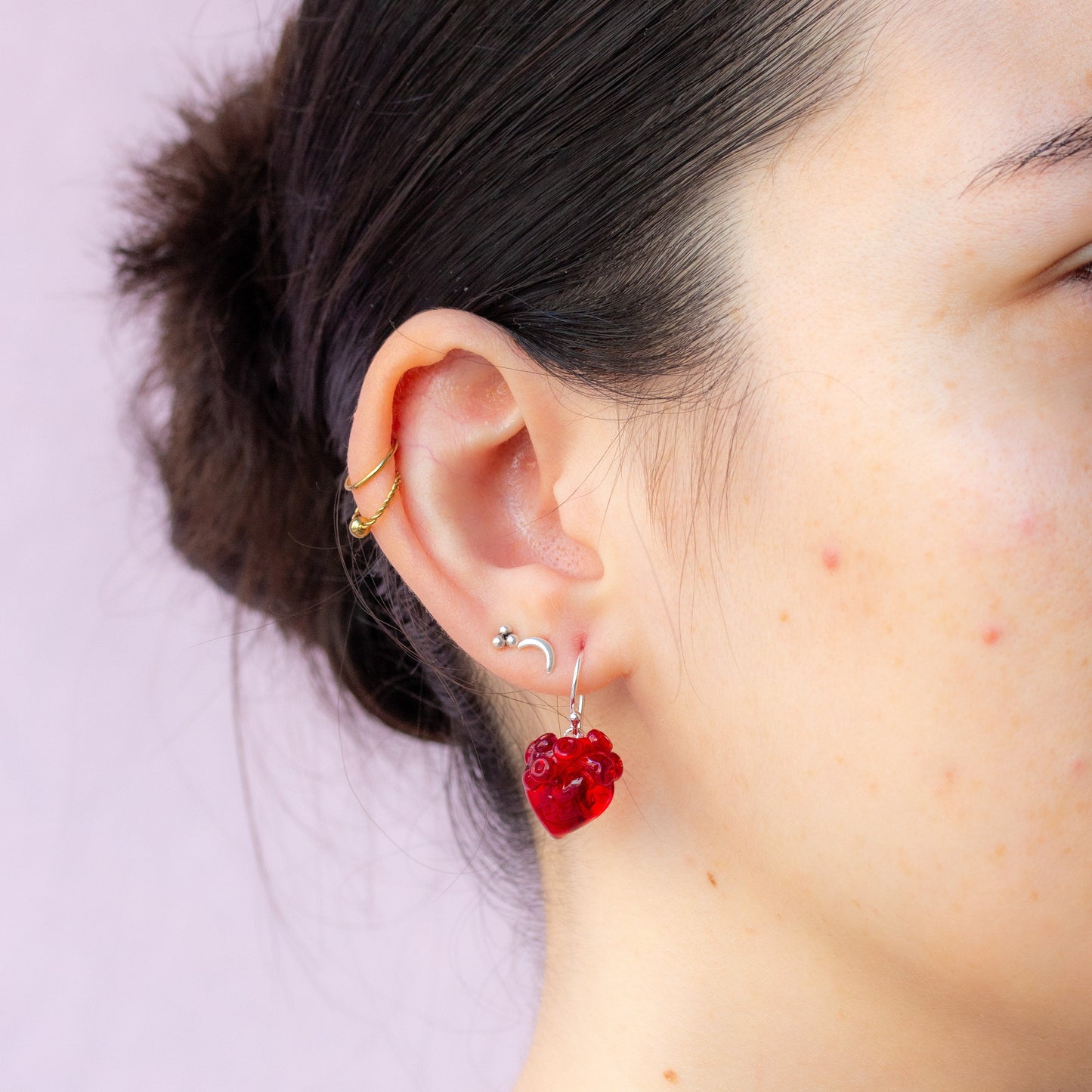 Transparent Red Anatomical Heart Earrings