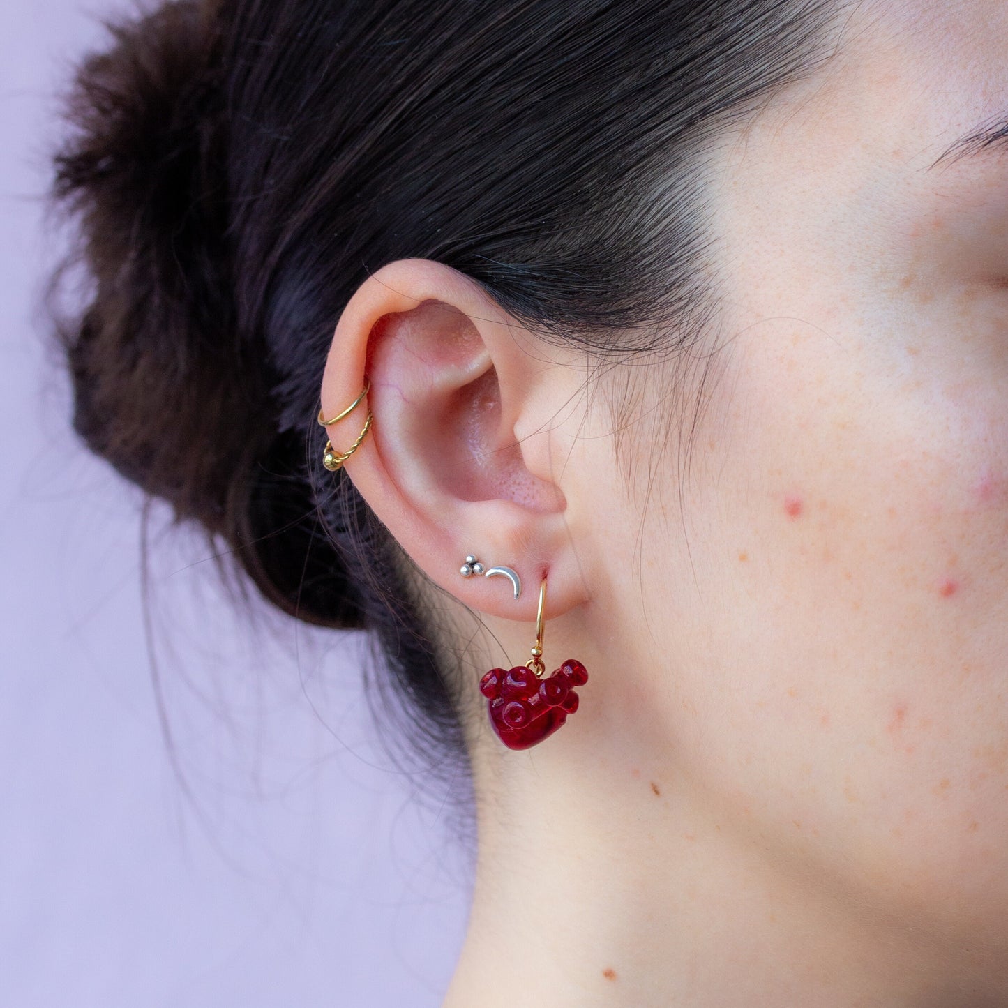 Transparent Red Anatomical Heart Earrings