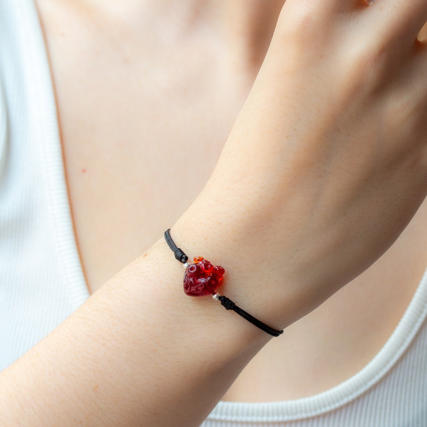 Transparent Red Anatomical Heart Bracelet